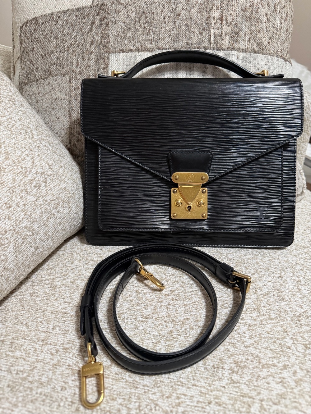 Black Leather Top-Handle Satchel with Gold Hardware - Picture 1 of 9